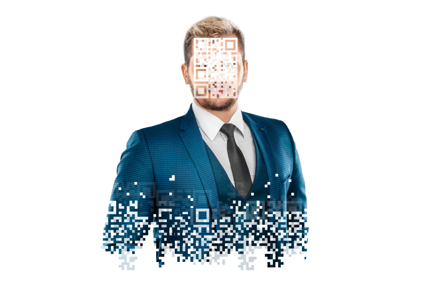 Guy with QR code over head - GDPR